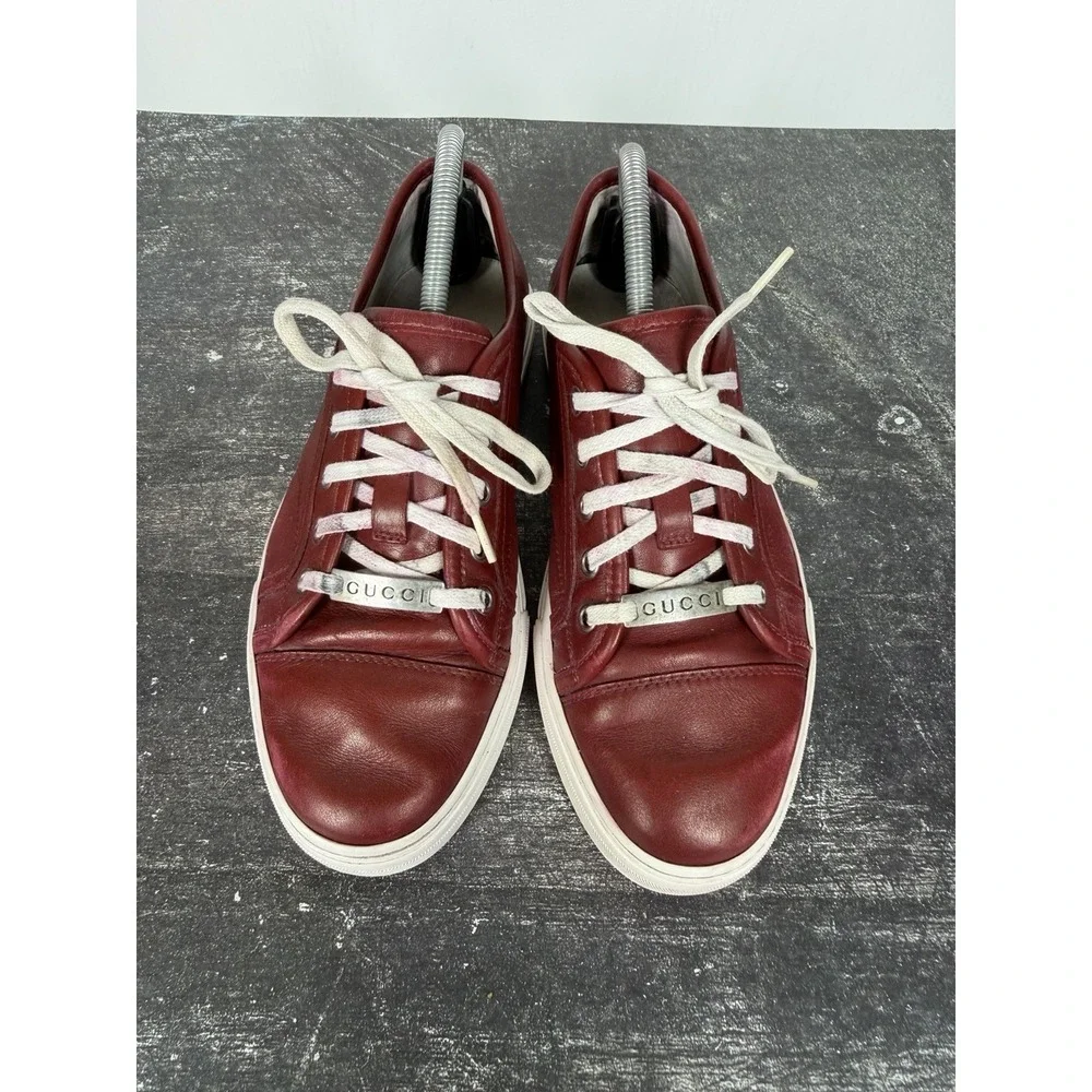 Gucci 423301 Red Smooth Leather Low Top Sneakers Size 5 Fit 6-7 US Read Desc